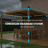 9.8' × 9.8' Metal Louvered Pergola with Solar LED Lighting – Brown