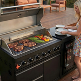 63" Six-Zone 85,000 BTU Outdoor Kitchen Island with Refrigerator & Sink – Black