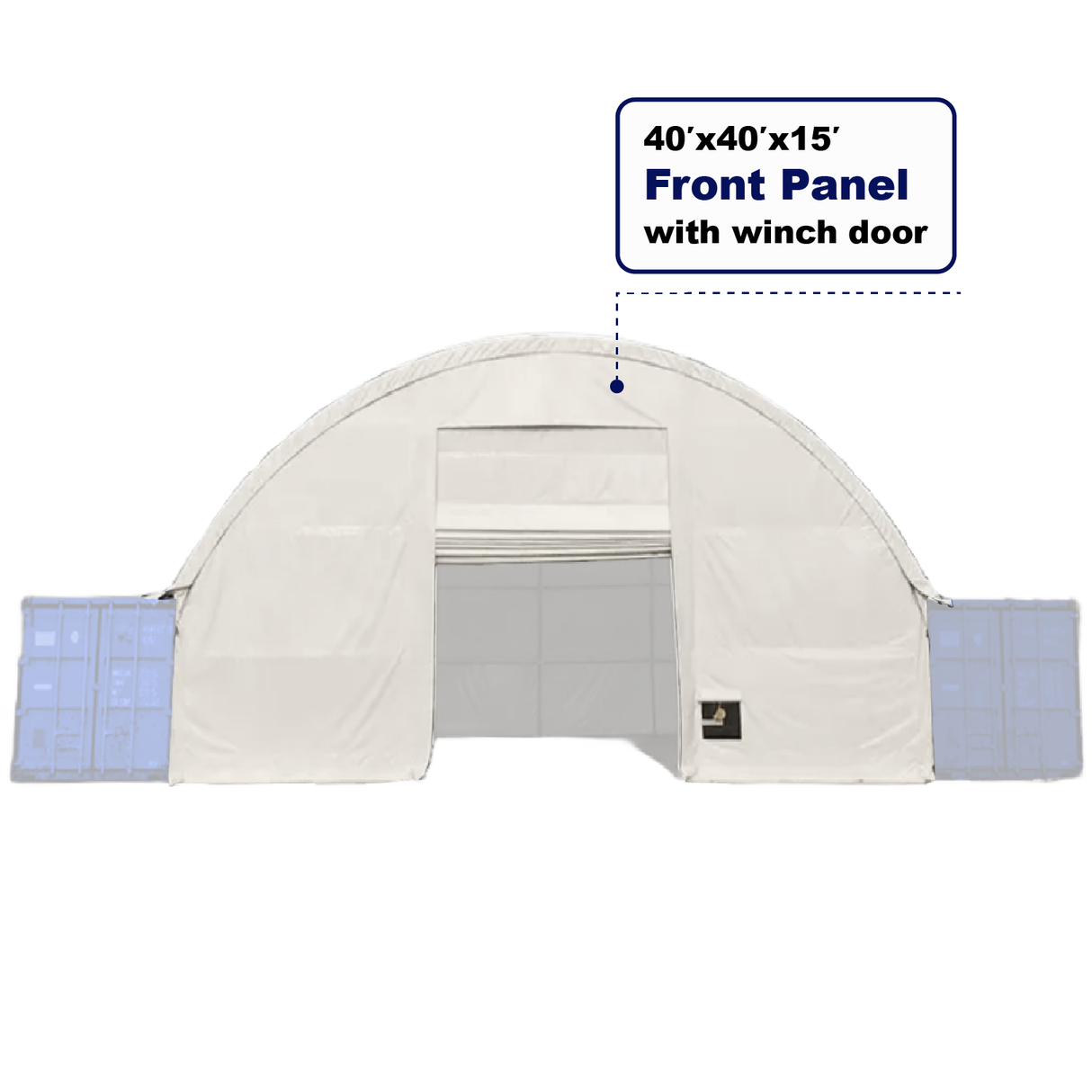 Front Wall with Winch Door for 40' × 40' × 15' Container Canopy Shelter