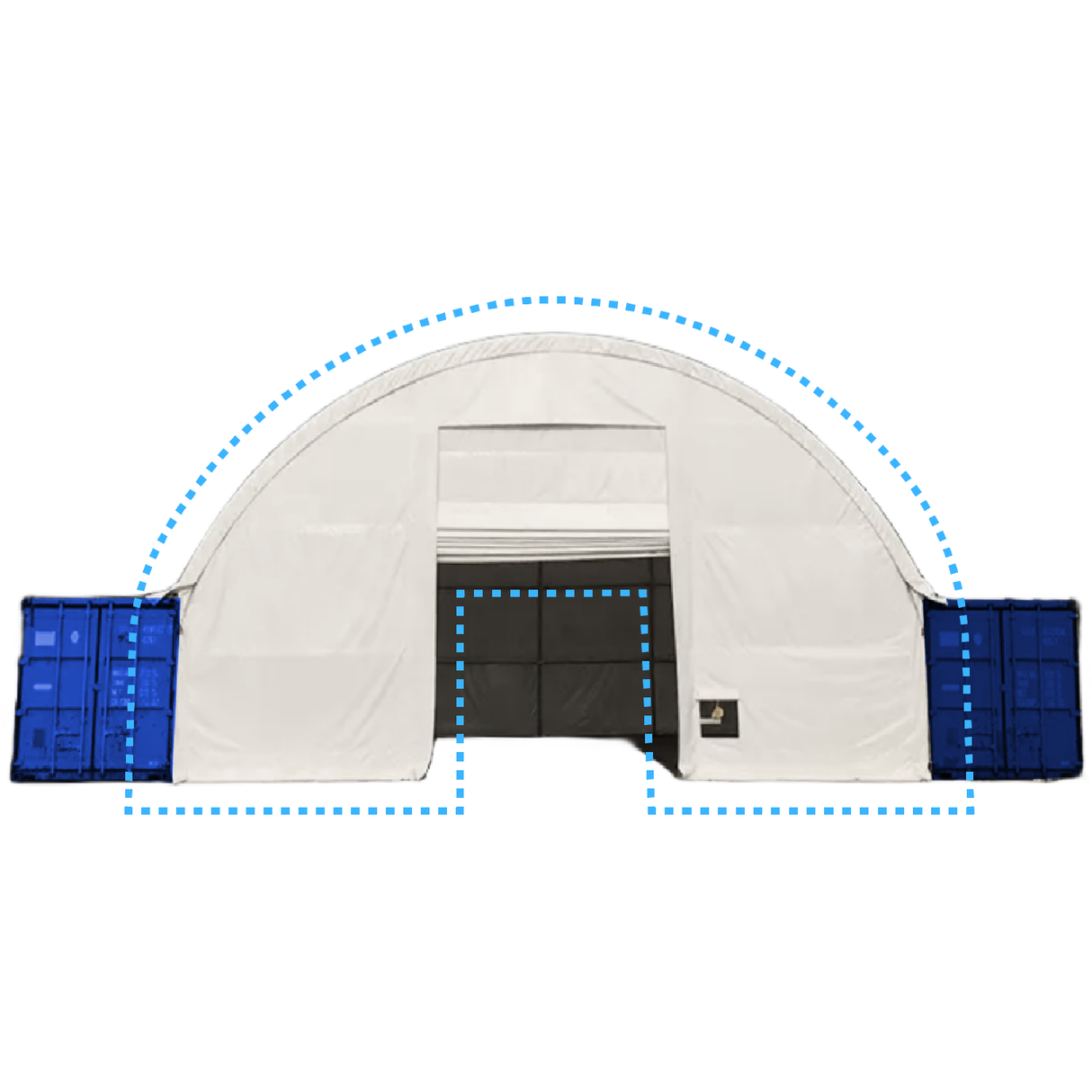 Front Wall with Winch-Operated Door for 40' × 40' × 13' Container Canopy Shelter