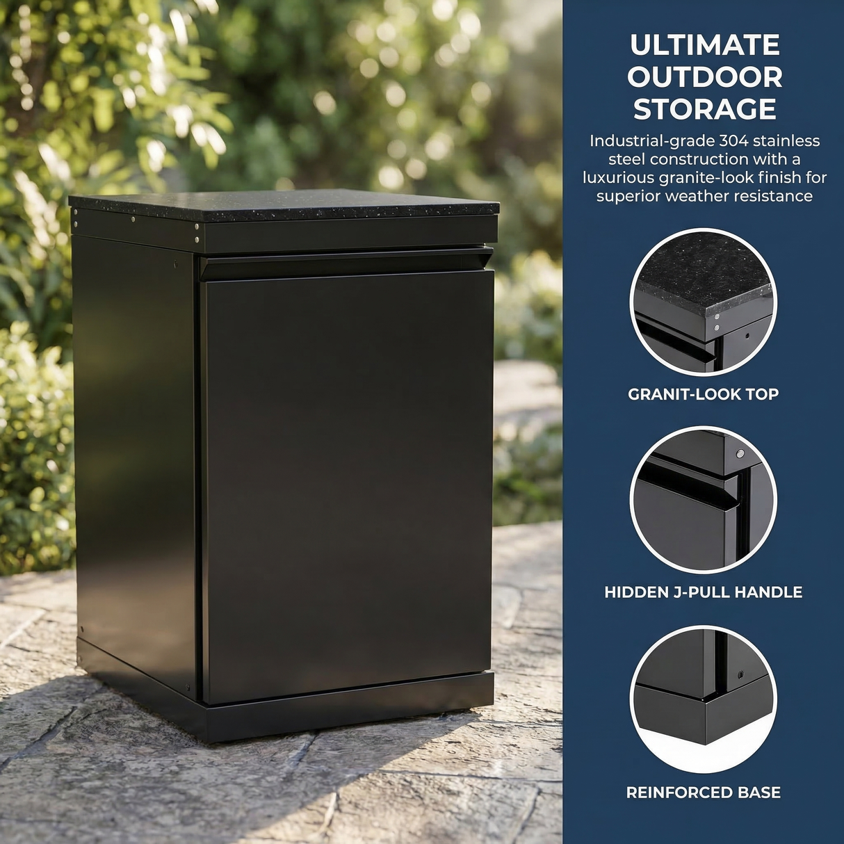 20" Black Stainless Steel Outdoor Kitchen Storage Cabinet with Lockable Door