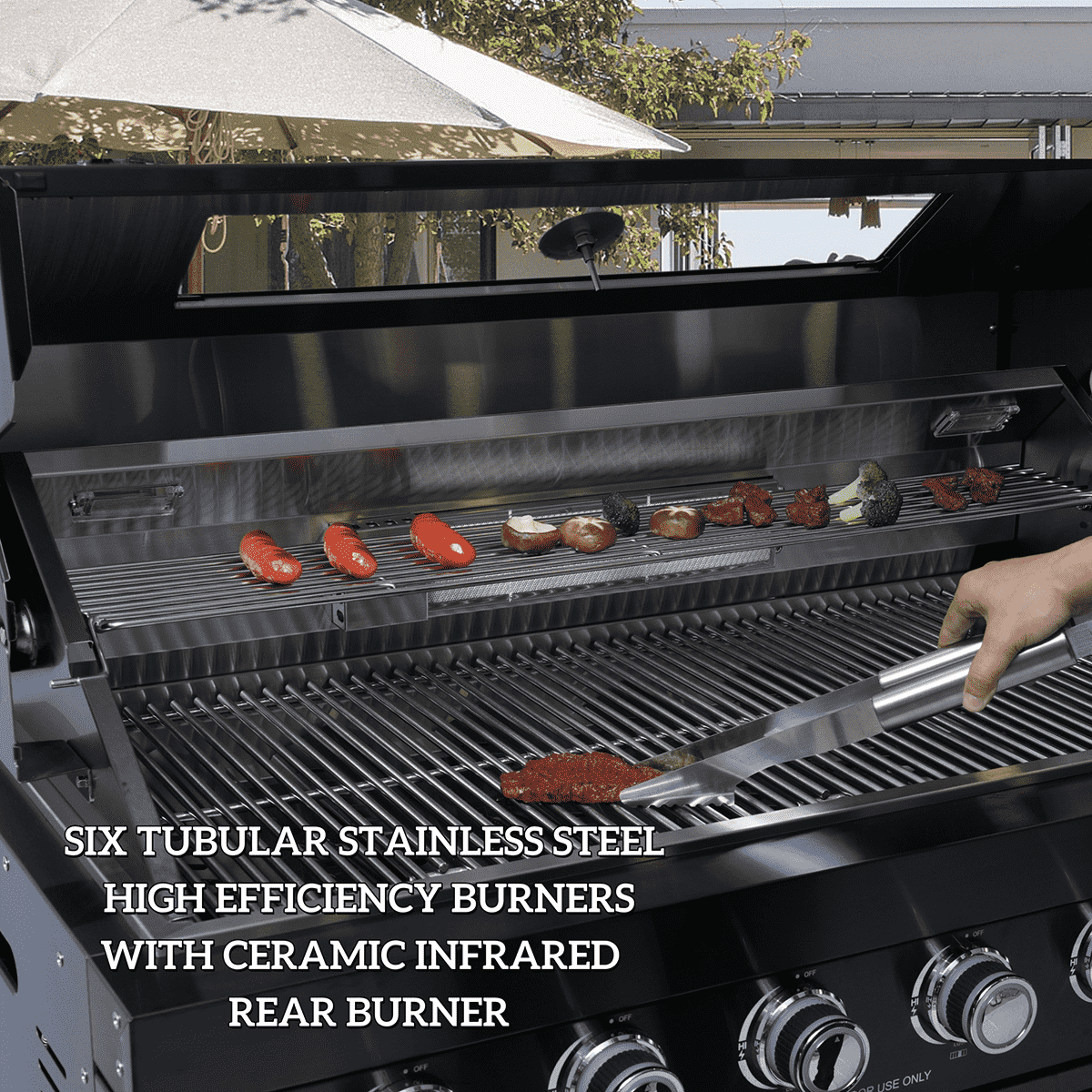 79" 72,000 BTU Propane Outdoor Kitchen with Side Burner, Rotisserie & Sink – Black