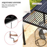 Adjustable Louvered Pergola with Hand Crank & Drainage System – Black
