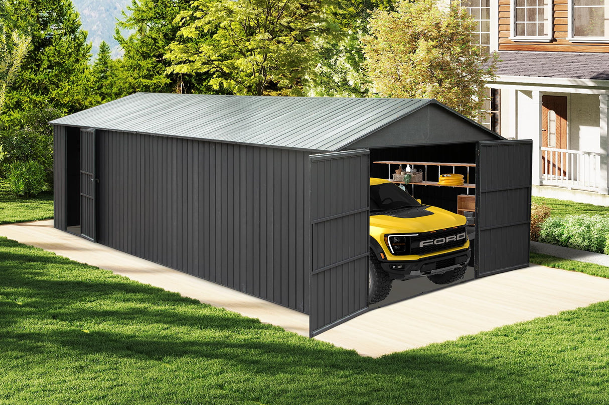 12' × 20' Outdoor Metal Garage Shed with Side Entry, Window & Ventilation
