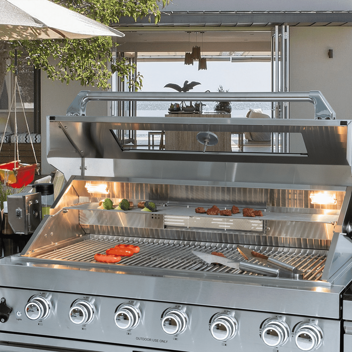 6-Burner 85,000 BTU Stainless Steel Outdoor Kitchen Island with Sink & Storage – Silver