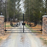 14' × 8' Steel Dual-Swing Driveway Gate with Deer Motif – Black