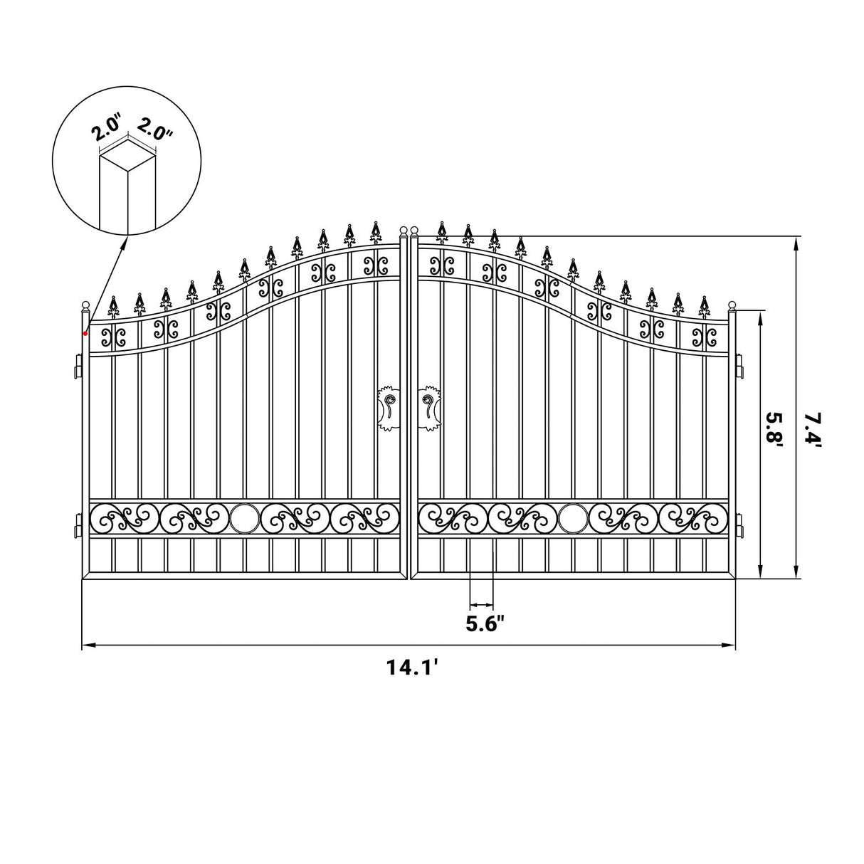 14' × 8' Steel Dual-Swing Driveway Gate with Deer Motif – Black