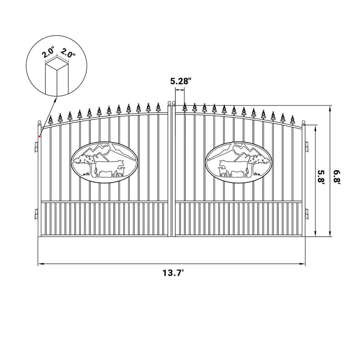 14' × 8' Steel Dual-Swing Driveway Gate with Deer Motif – Black