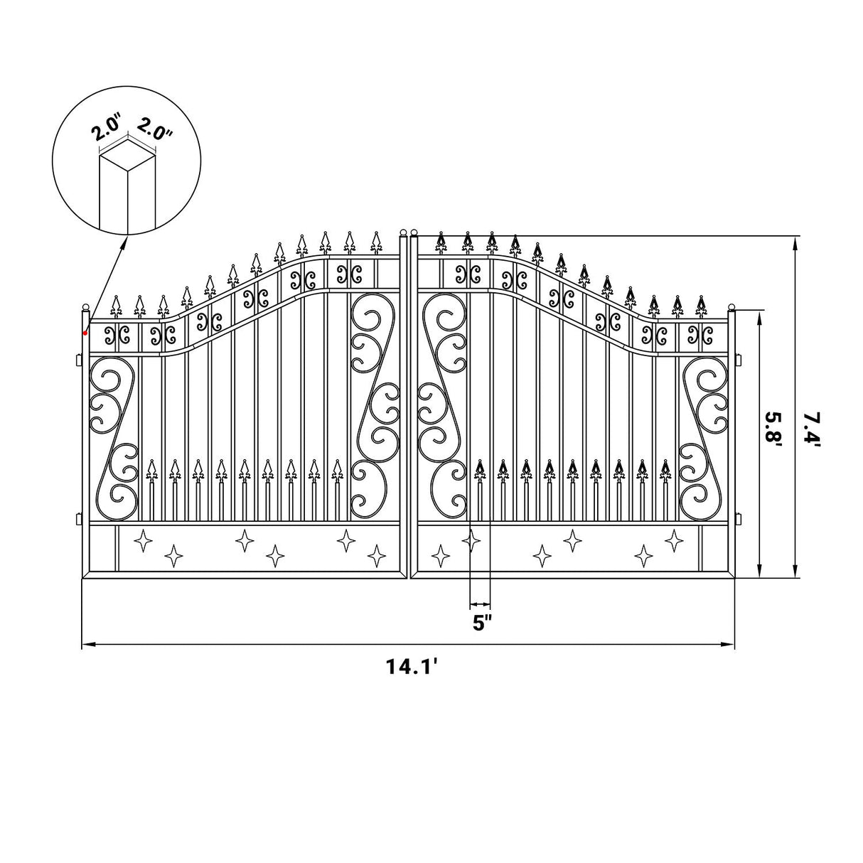 14' × 8' Steel Dual-Swing Driveway Gate with Deer Motif – Black