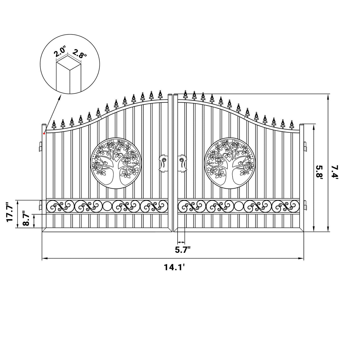 14' × 8' Galvanized-Steel Dual-Swing Driveway Gate with Tree Design