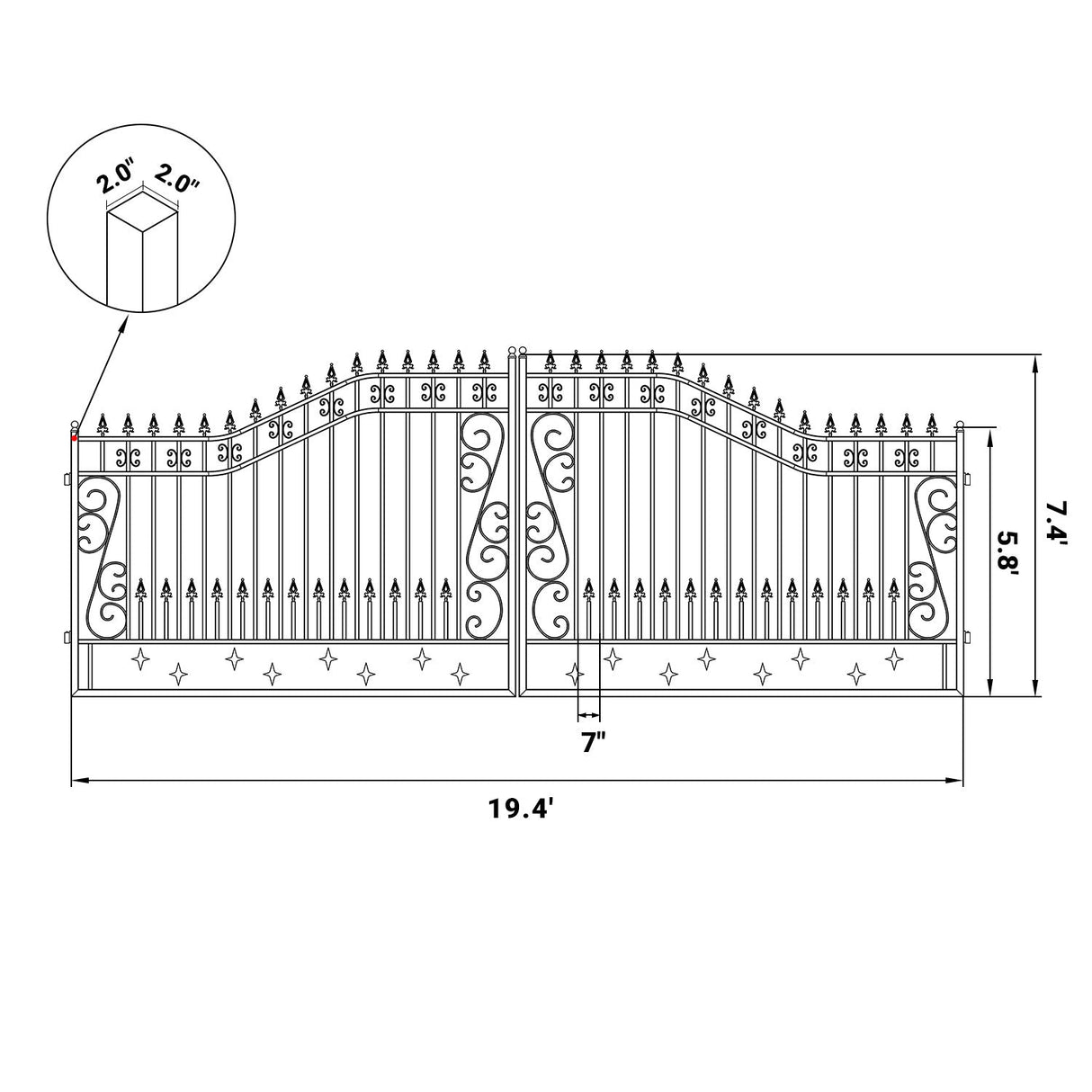 20' × 8' Steel Dual-Swing Driveway Gate with Deer Motif – Black