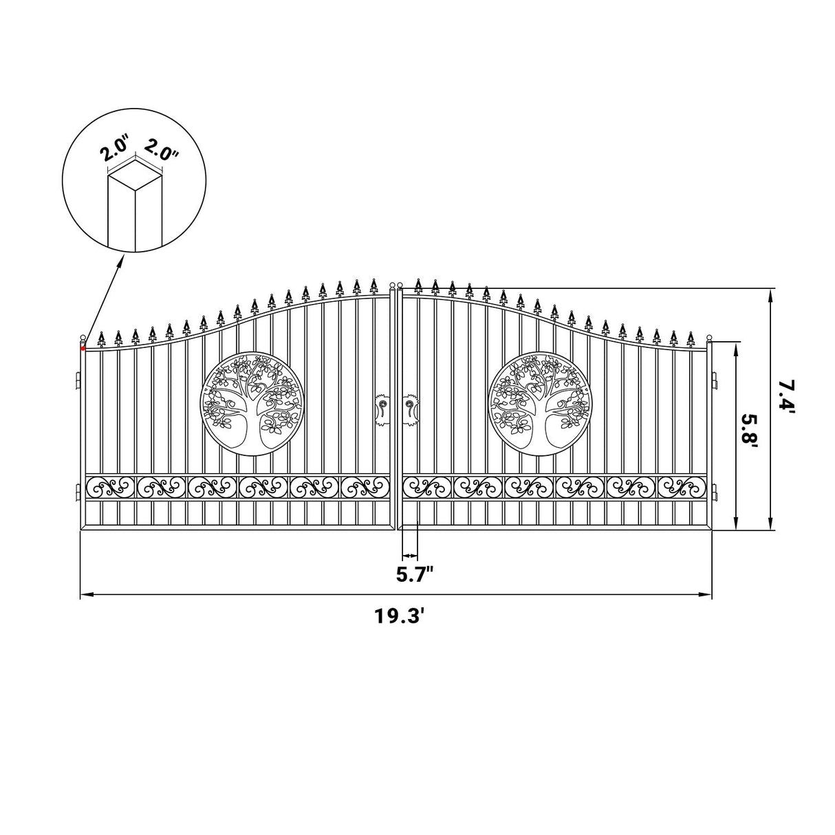 20' × 8' Steel Dual-Swing Driveway Gate with Deer Motif – Black