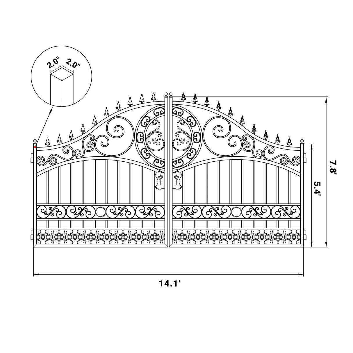 14' × 8' European-Style Galvanized-Steel Dual-Swing Driveway Gate