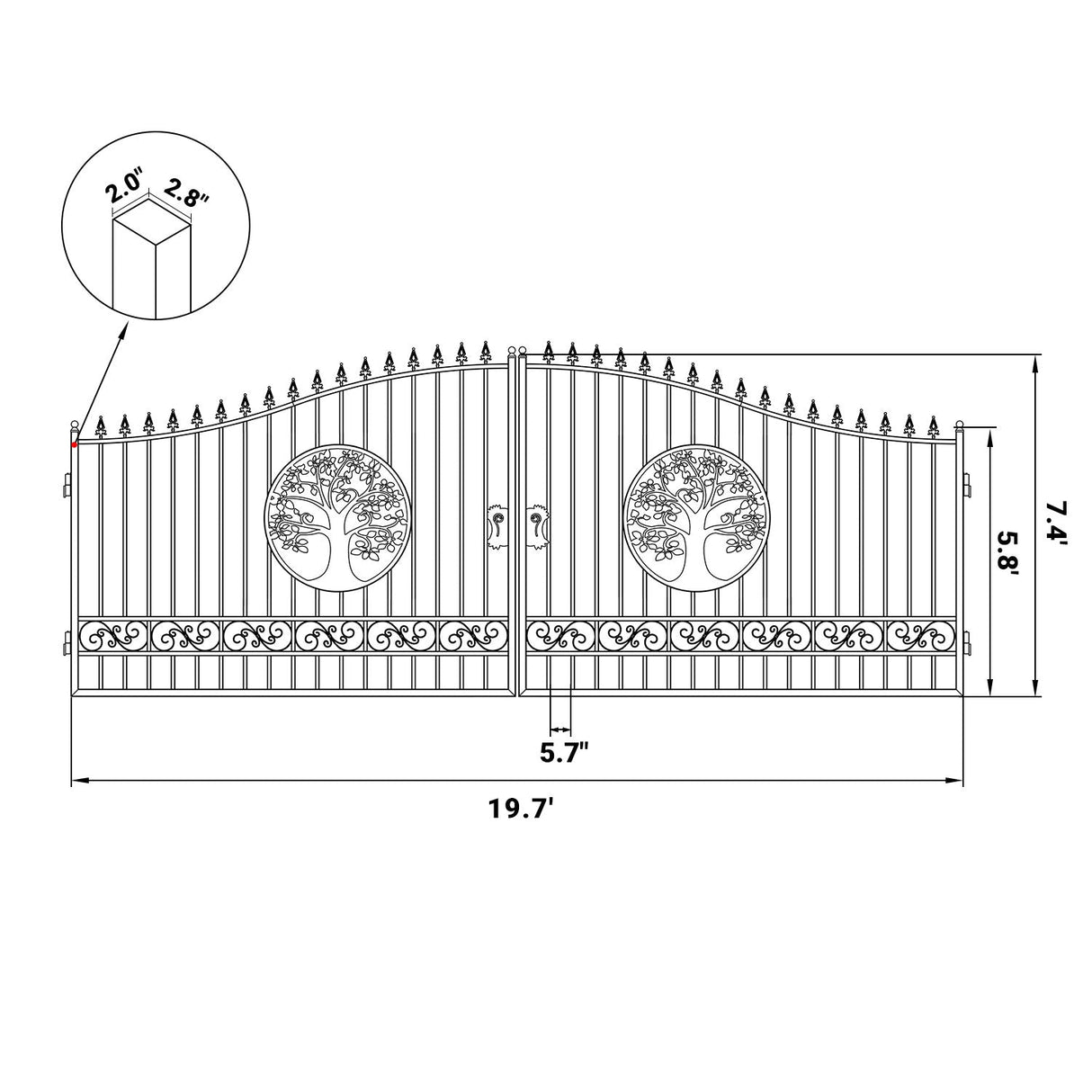 20' × 8' Heavy-Duty Steel Dual-Swing Driveway Gate with Reinforced Uprights