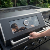 85" Outdoor Kitchen with 4-Burner Grill, Compact Refrigerator & Sink – Black