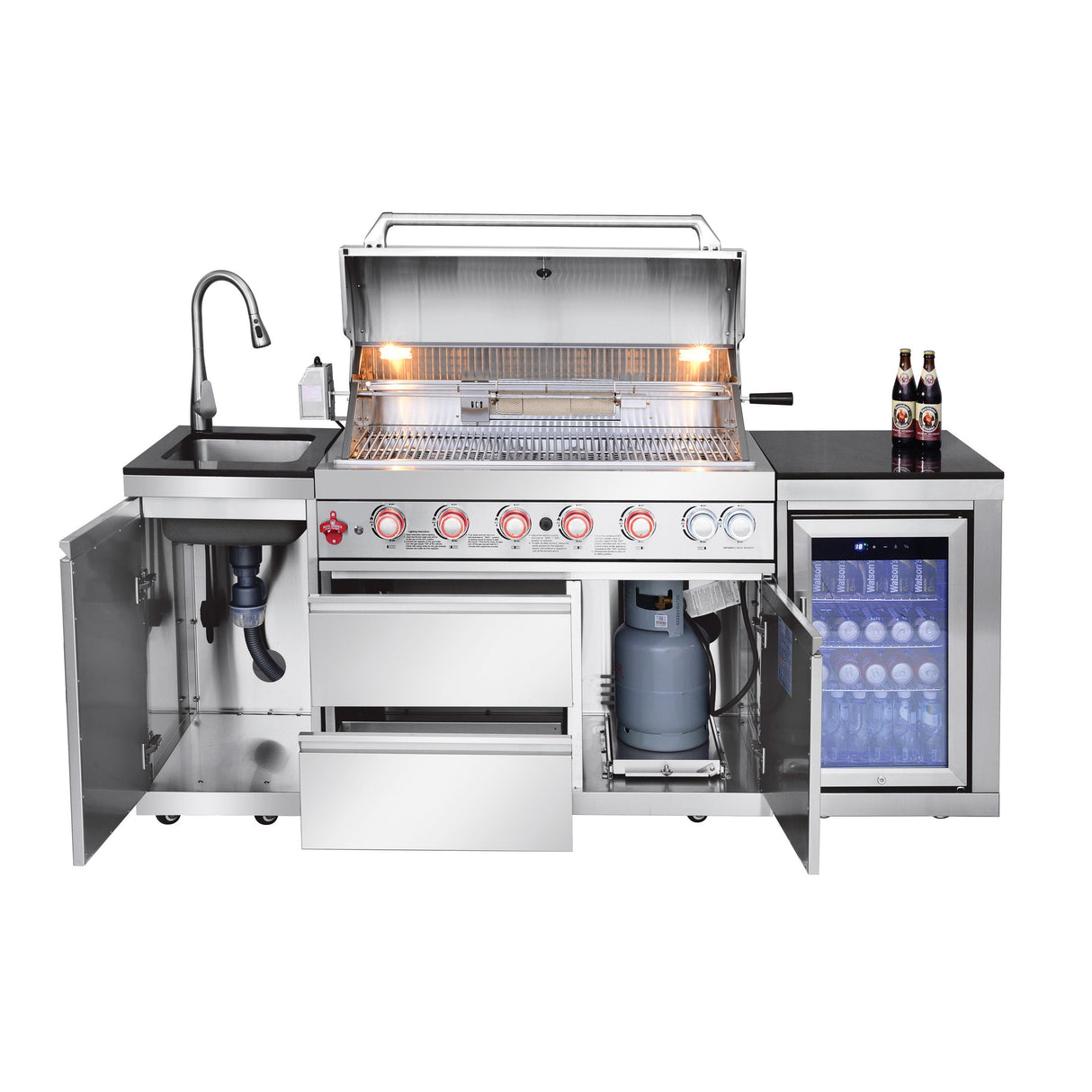 82.5" 83,500 BTU Outdoor Kitchen with 6-Burner Grill, Refrigerator & Sink – Silver