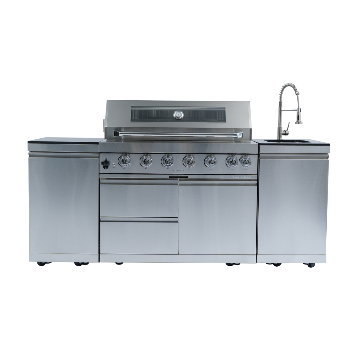 6-Burner 85,000 BTU Stainless Steel Outdoor Kitchen Island with Sink & Storage – Silver