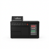 65" Outdoor Kitchen with 4-Burner Grill, Beverage Refrigerator & Marble Countertops – Black