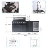 85" Natural Gas Outdoor Kitchen with 6-Burner Grill, Refrigerator, Rotisserie & Sink – Black