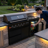 63" Six-Zone 85,000 BTU Outdoor Kitchen Island with Refrigerator & Sink – Black