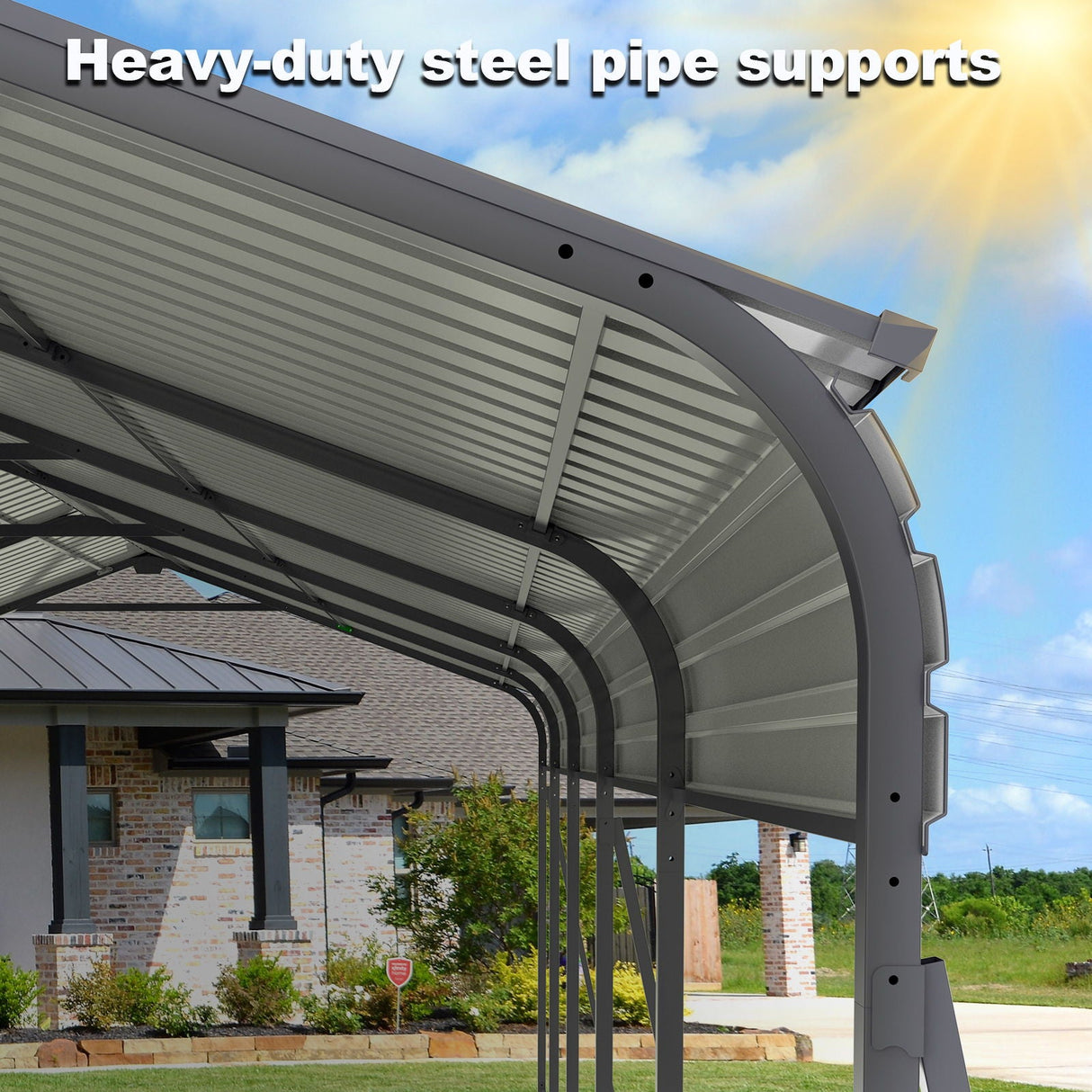 13' × 26.5' Heavy-Duty Metal Carport with Galvanized Steel Roof – Gray