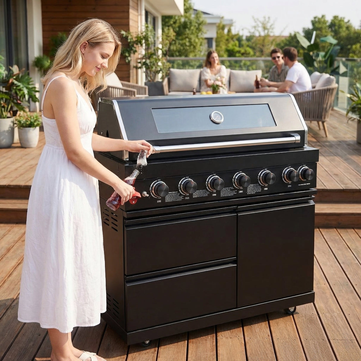 43" Six-Burner 85,000 BTU Stainless Steel Outdoor Kitchen Grill Island – Black
