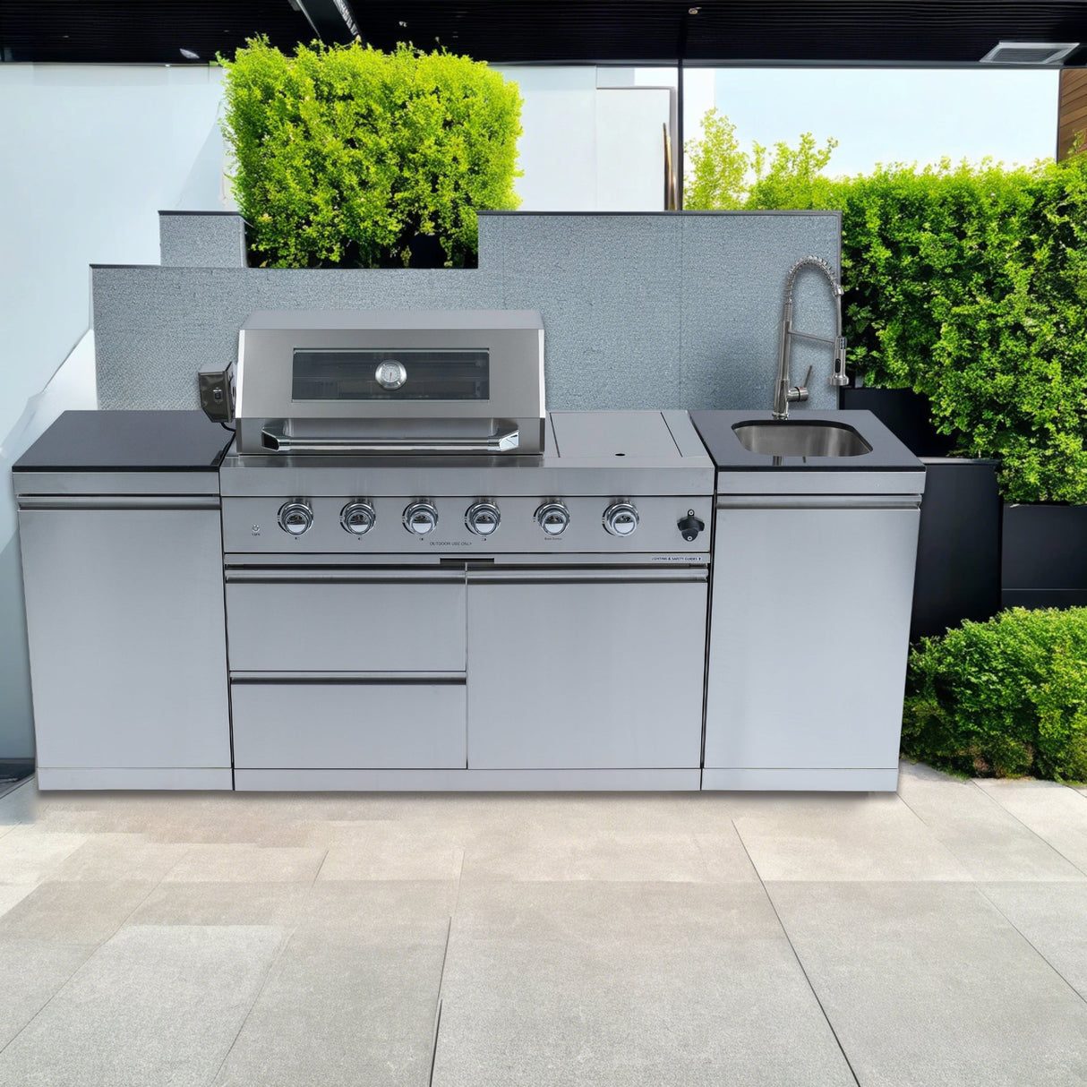 85" Propane Outdoor Kitchen with 4-Burner Grill, Side Burner & Storage – Silver