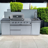 85" Propane Outdoor Kitchen with 4-Burner Grill, Side Burner & Storage – Silver
