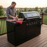 63" Six-Zone 85,000 BTU Outdoor Kitchen with Refrigerator & Marble Countertops – Black