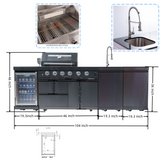 104" Propane Outdoor Kitchen with 4-Burner Grill, Refrigerator & Storage – Black