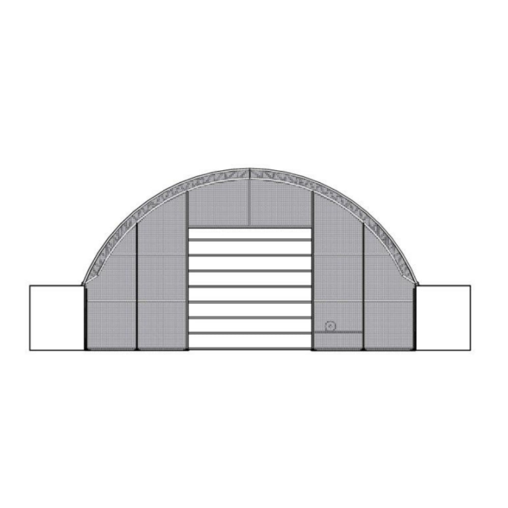 Front Panel with Winch-Operated Door for 50' × 40' × 17' Double-Truss Container Shelter
