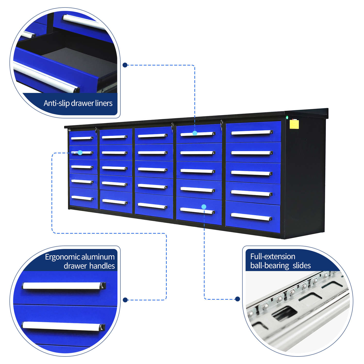 10' Heavy-Duty 25-Drawer Steel Workbench – Stationary