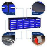 10' Mobile 25-Drawer Steel Storage Workbench with Plywood-Lined Top