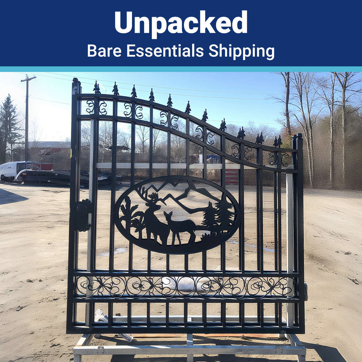 14' × 8' Steel Dual-Swing Driveway Gate with Deer Motif – Black