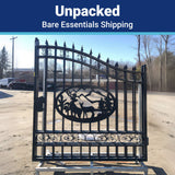 14' × 8' Steel Dual-Swing Driveway Gate with Deer Motif – Black