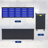 10' Mobile 25-Drawer Steel Storage Workbench with Plywood-Lined Top